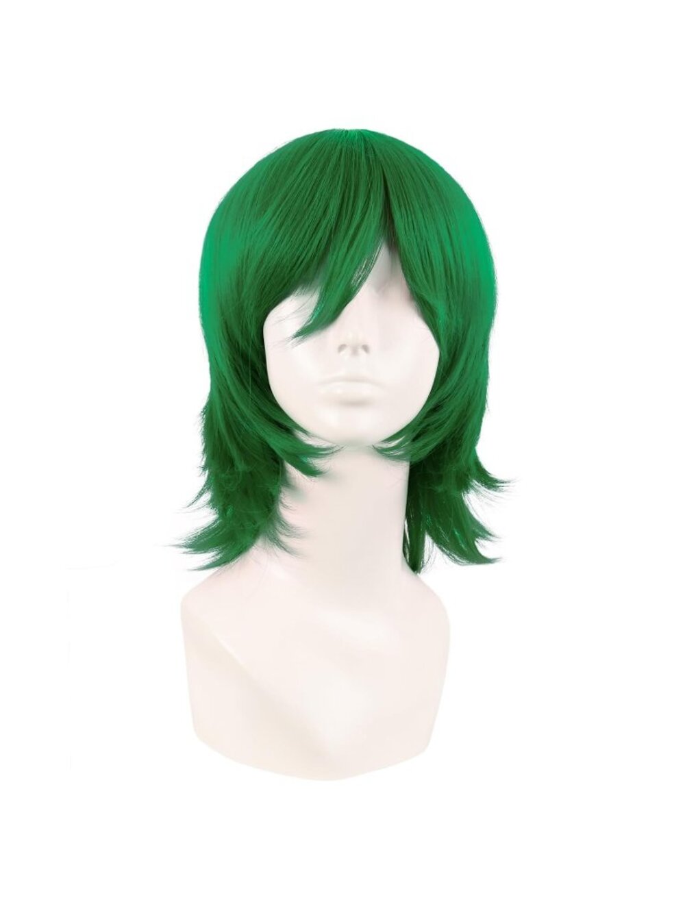 Women's Grass Green 14 Inch Short Wolf Tail Side Synthetic Curly Wig Bangs
